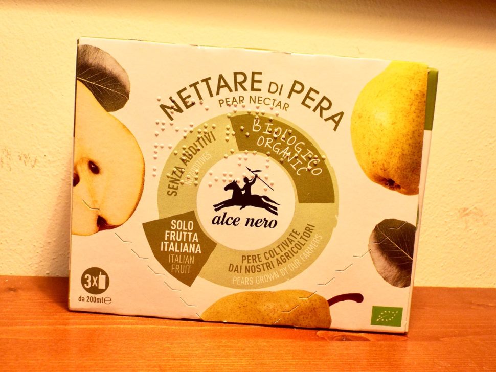 Alce Nero pear nectar is produced with pears grown in Italy.