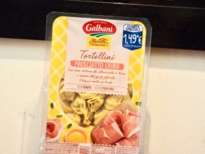 Tortellini Galbani with raw Prusciutto