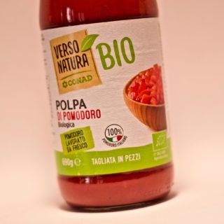 Conad Organic Tomato Pulp in glass bottle Verso Natura, is grown in Italy and